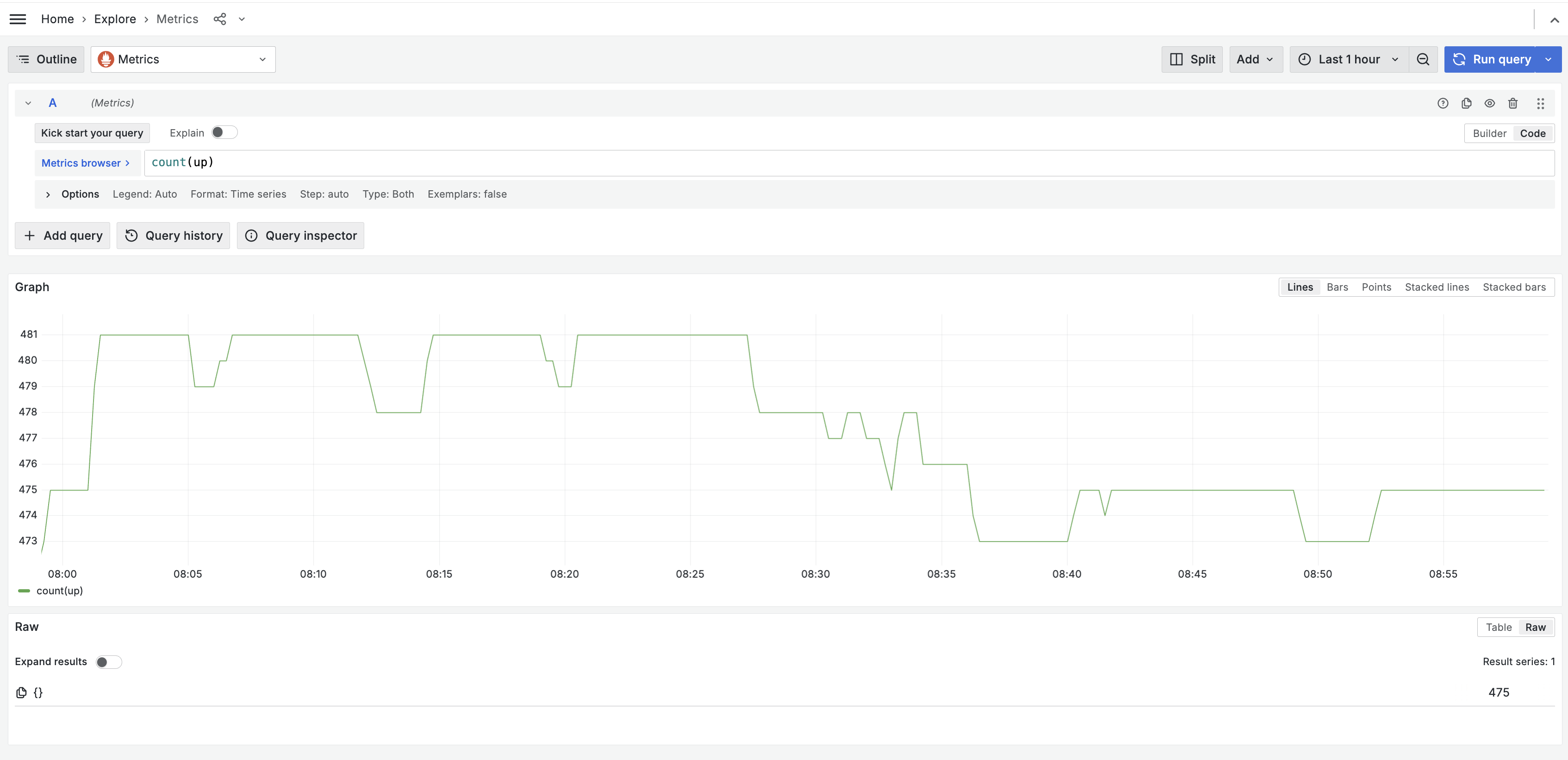 Metric query on Grafana Explore