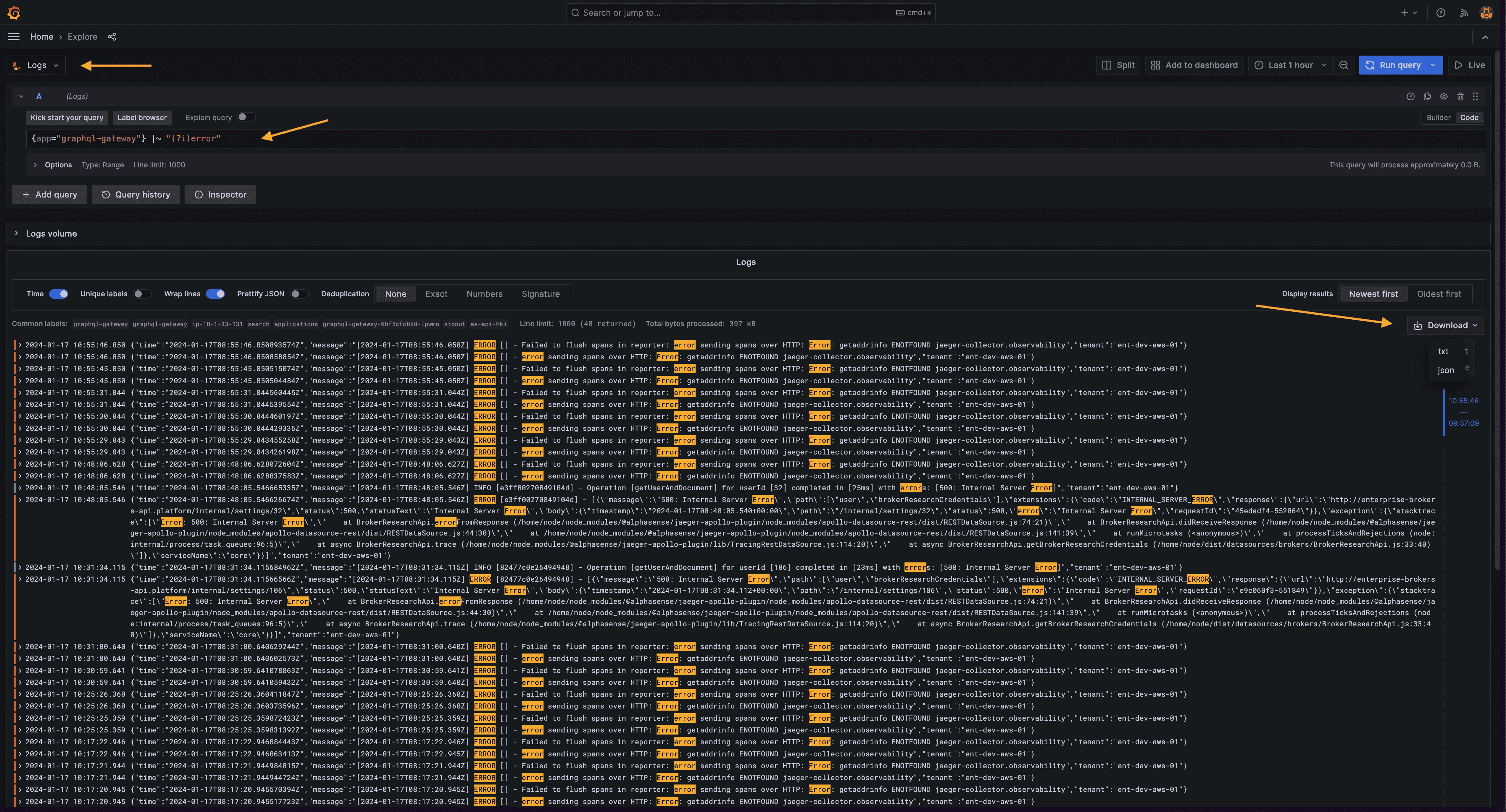 Query and download logs